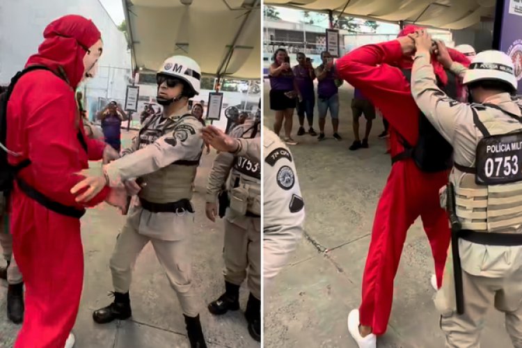 Fantasiado, Xanddy é 'enquadrado' por policiais no Carnaval de Salvador