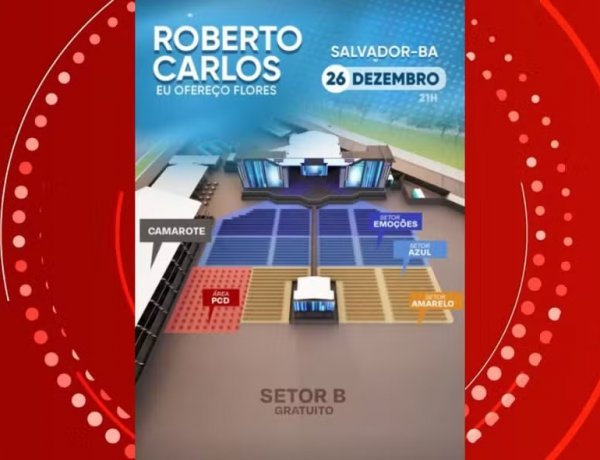 Produção divulga mapa do show de Roberto Carlos em Salvador e distância do palco para área gratuita gera críticas na web